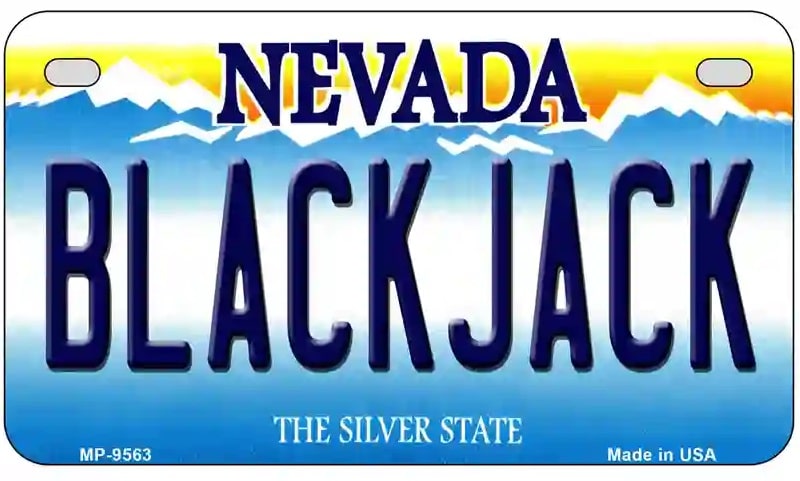 Nevada license plate with 'BLACKJACK' text and scenic design