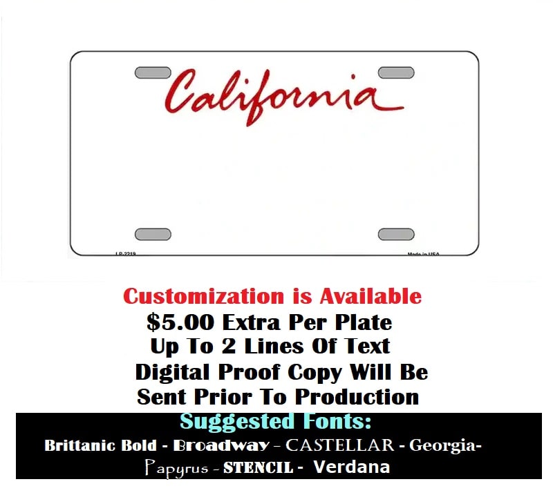 California Blank License Plate