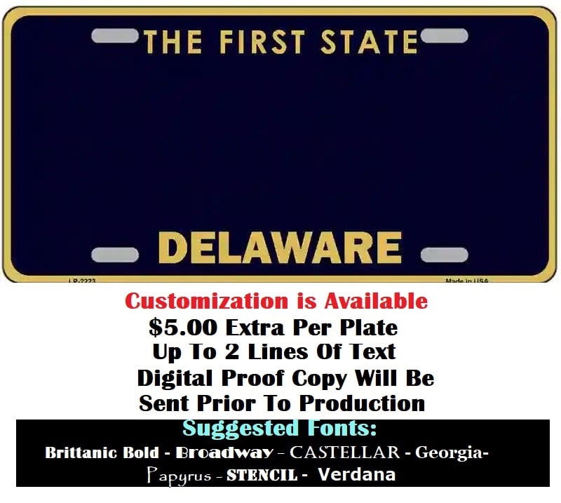 Customization Instructions Blank Delaware License Plate