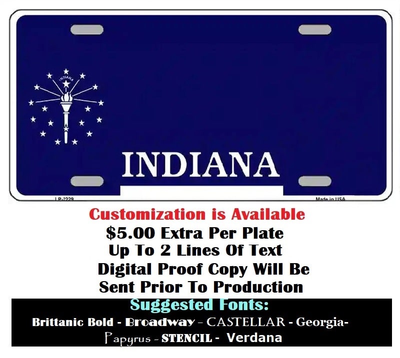 Custom Blank Indiana Blue License Plate