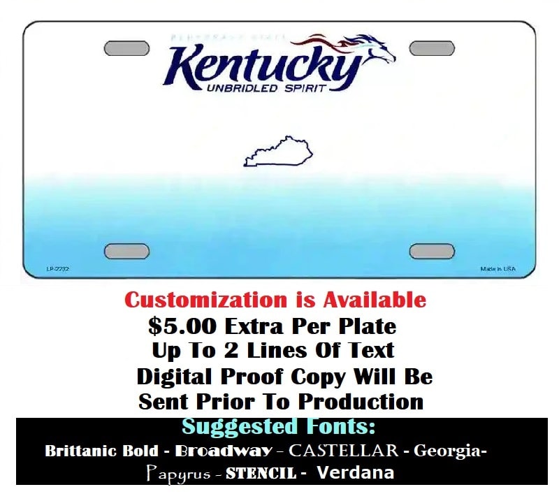 Customization Instructions Blank Kentucky License Plate