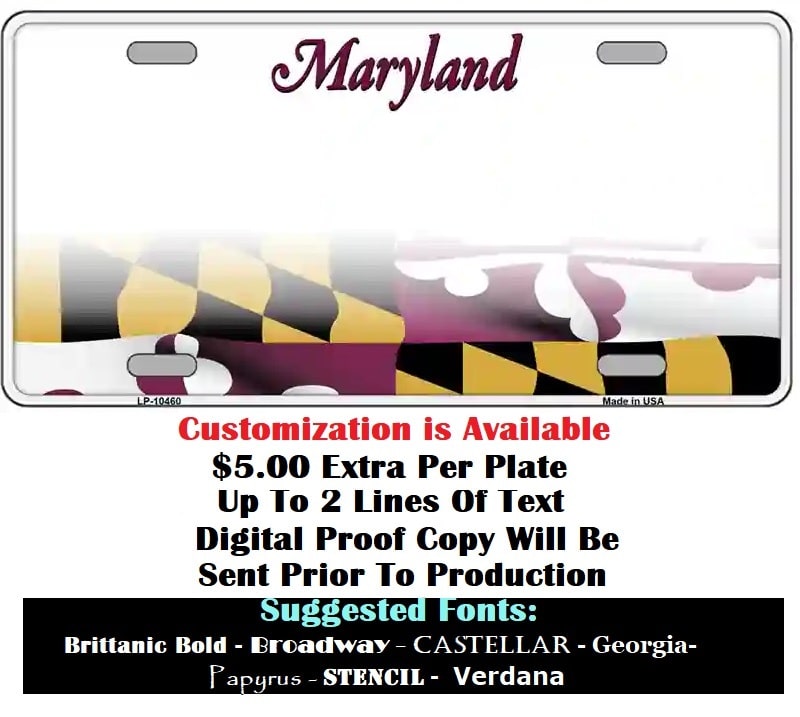 Customizing Instructions Blank Maryland License Plate