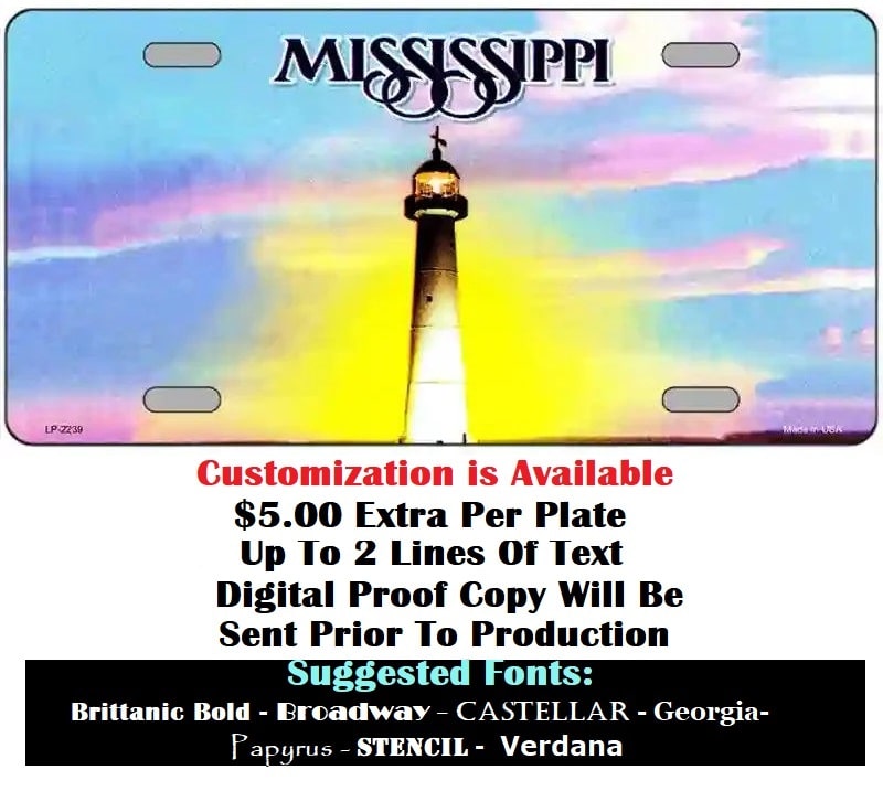 Custom Instructions Blank Mississippi License Plate