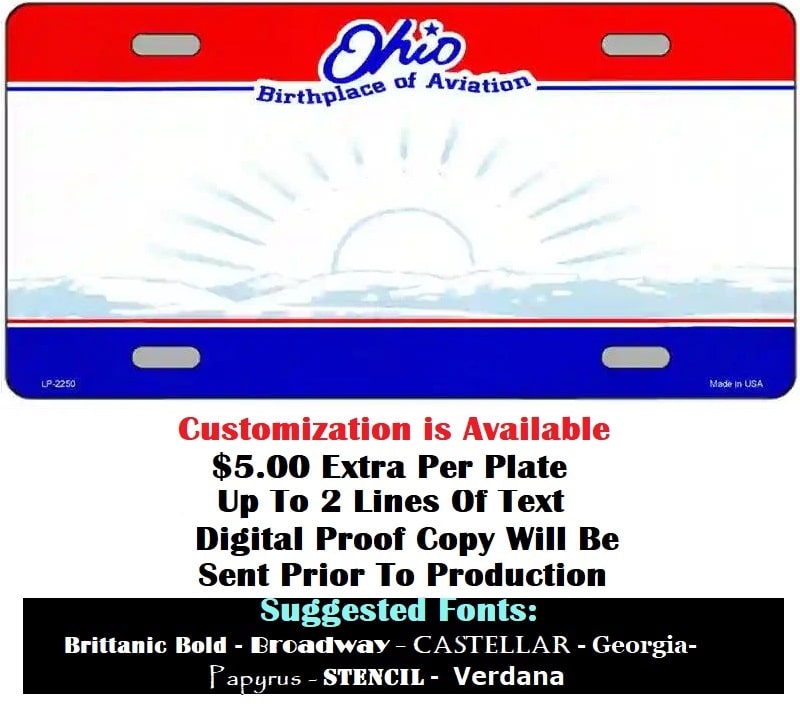 Blank Ohio Birthplace of Aviation License Plate