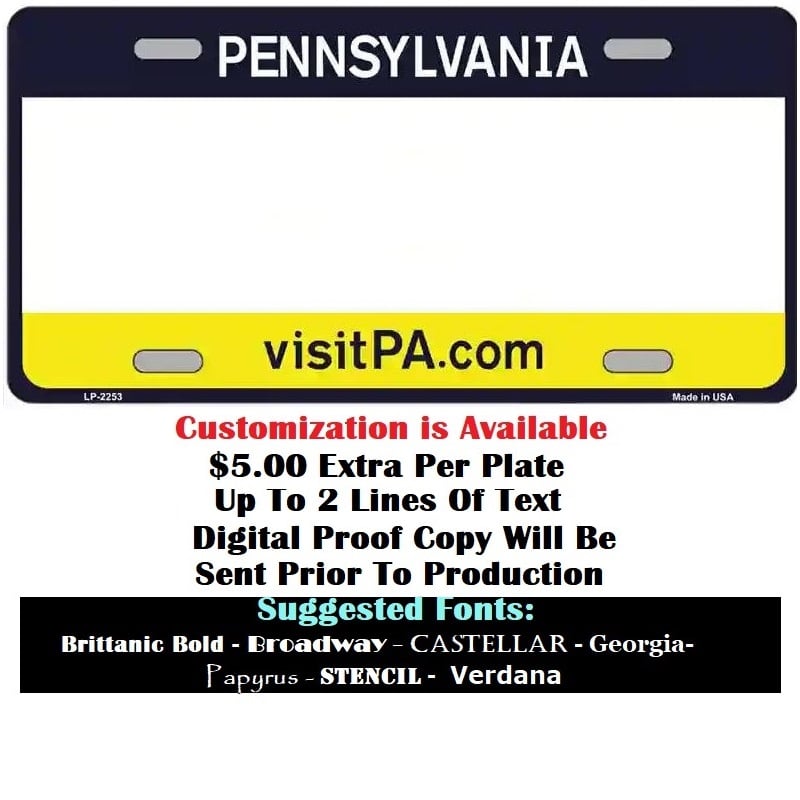 Customizing Instructions Blank Pennsylvania License Plate