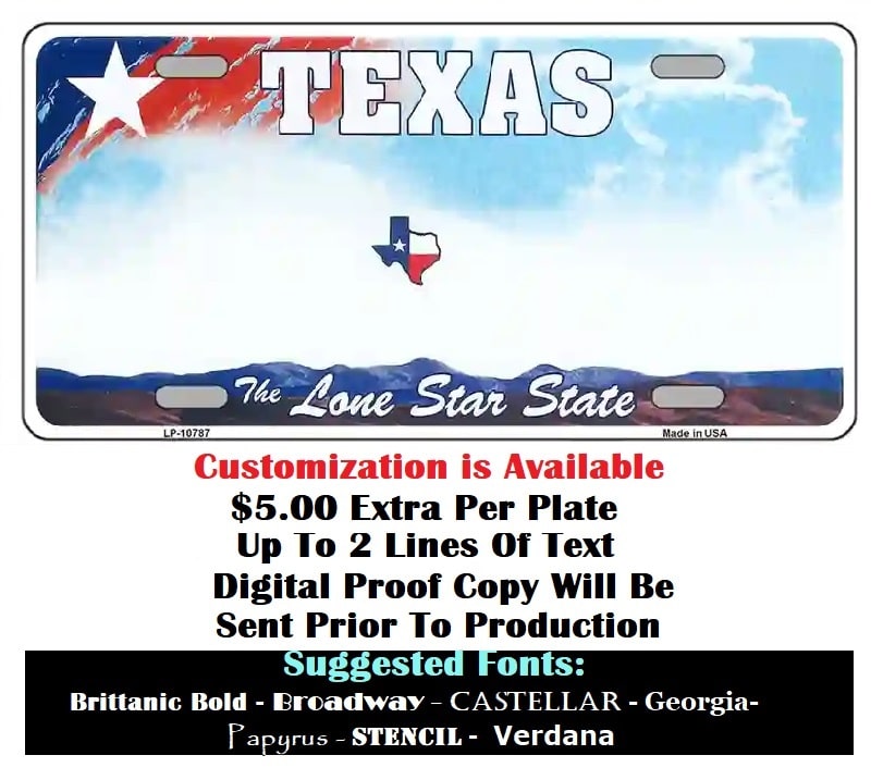 Customization For Blank Texas License Plate Instructions