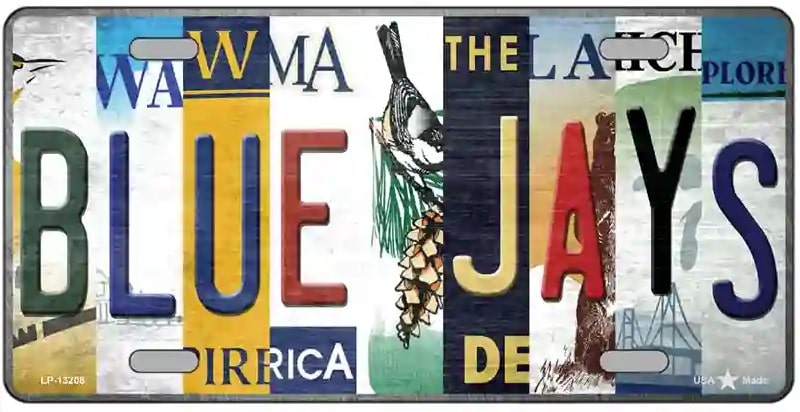 License plate art with 'BLUE JAYS' text and decorative elements