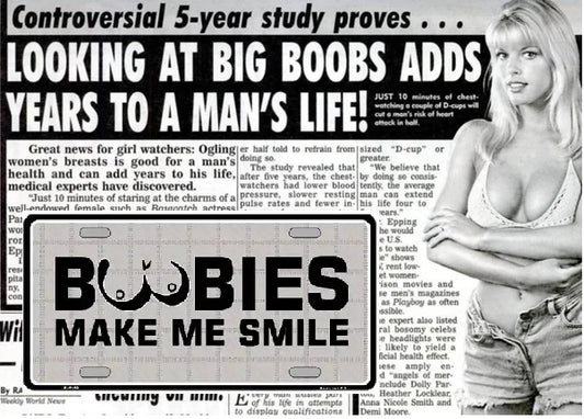 Boobies Make Me Smile Metal Novelty License Plate
