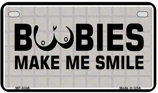 Boobies Make Me Smile Gray Motorcycle Plate