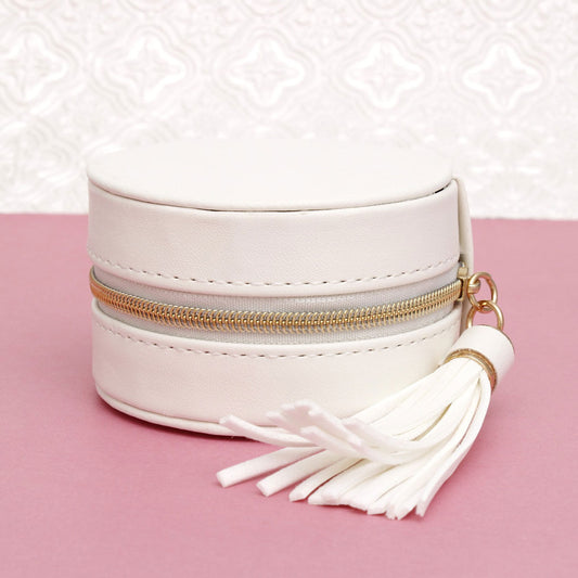 White Travel Round Jewelry Box Organizer for Women
