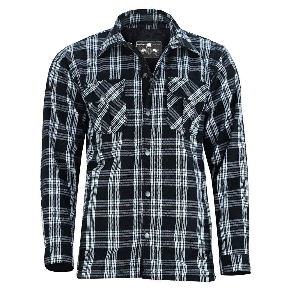 Front View Checkered Champ Men's Black and White Armored Flannel Shirt