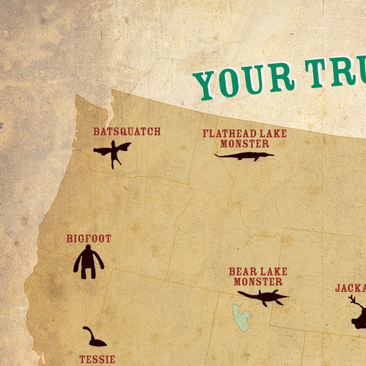 Map of Washington state with locations of various mythical creatures labeled.