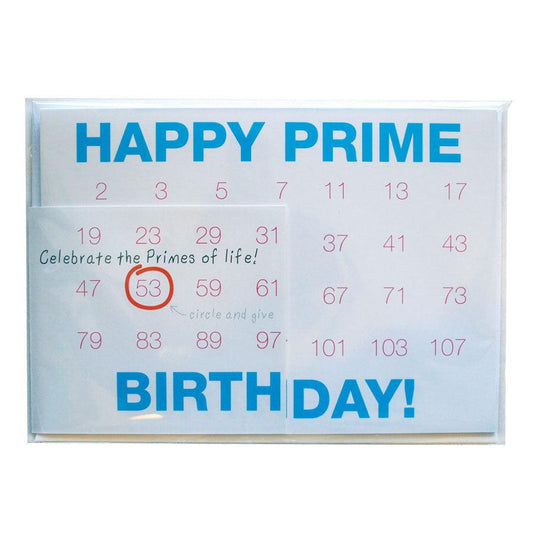 Calendar card with 'Happy Prime Birthday!' text and prime number celebration.
