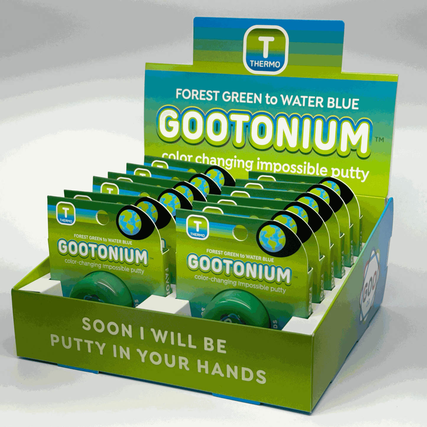 Display of Gootonium putty packaging with Thermo branding on a white background
