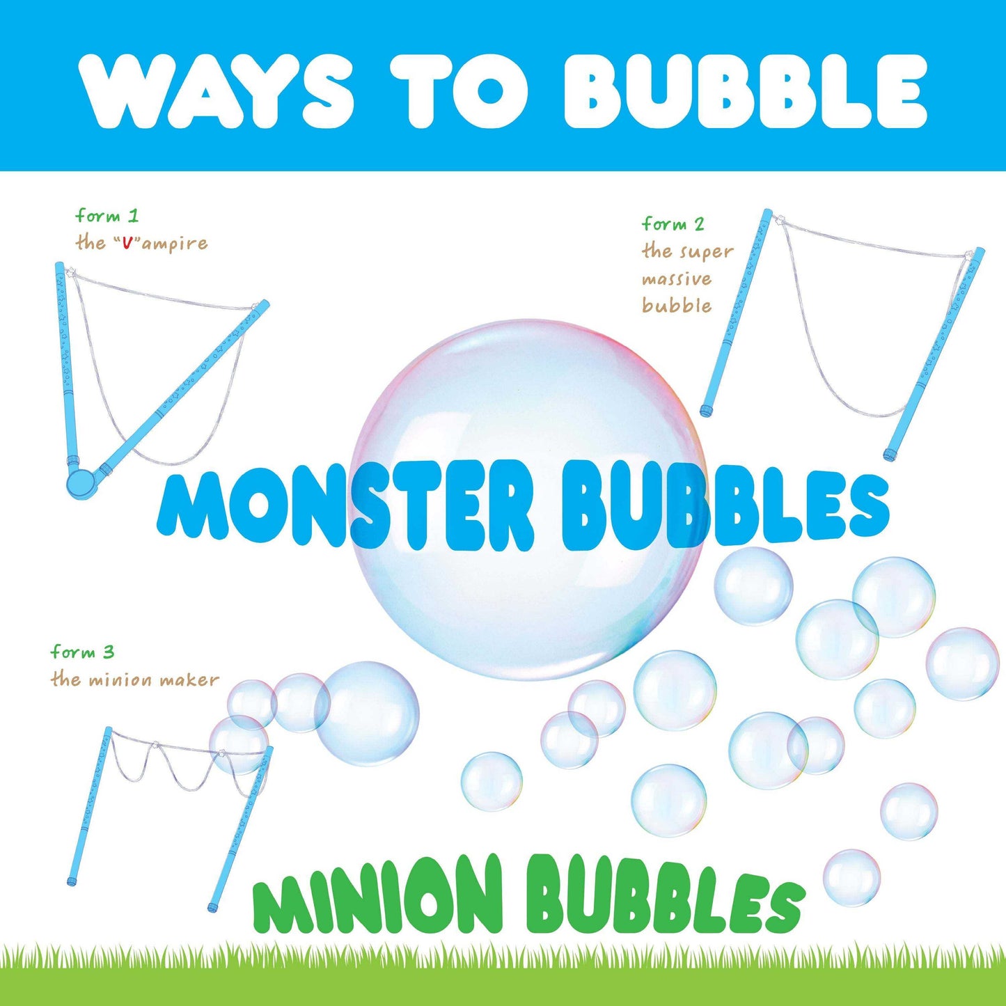 Ways to Bubble instructions with illustrations of bubble forms and text.