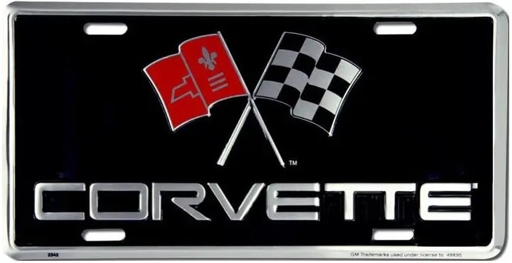 Chevy Corvette Racing Flags Black License Plate
