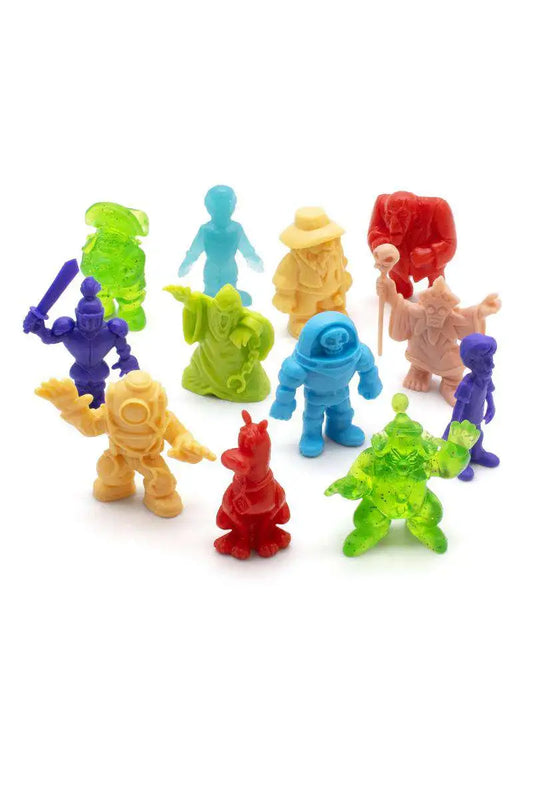 Colorful toy figures on a white background