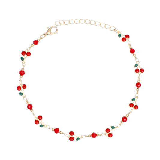 Anklet Cherry Red Bead and Gold Chain for Women