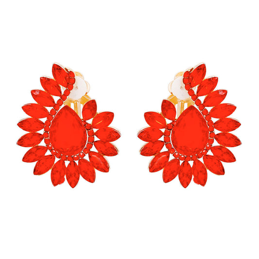 Clip On Red Hook Crystal Earrings for Women