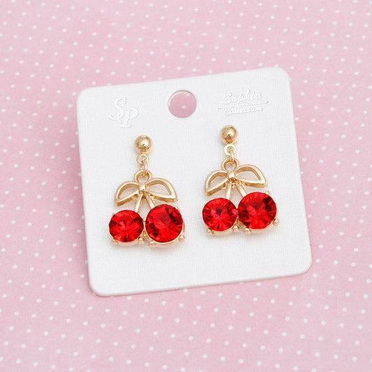 Drop Cherry Red Rhinestone Gold Earrings Women