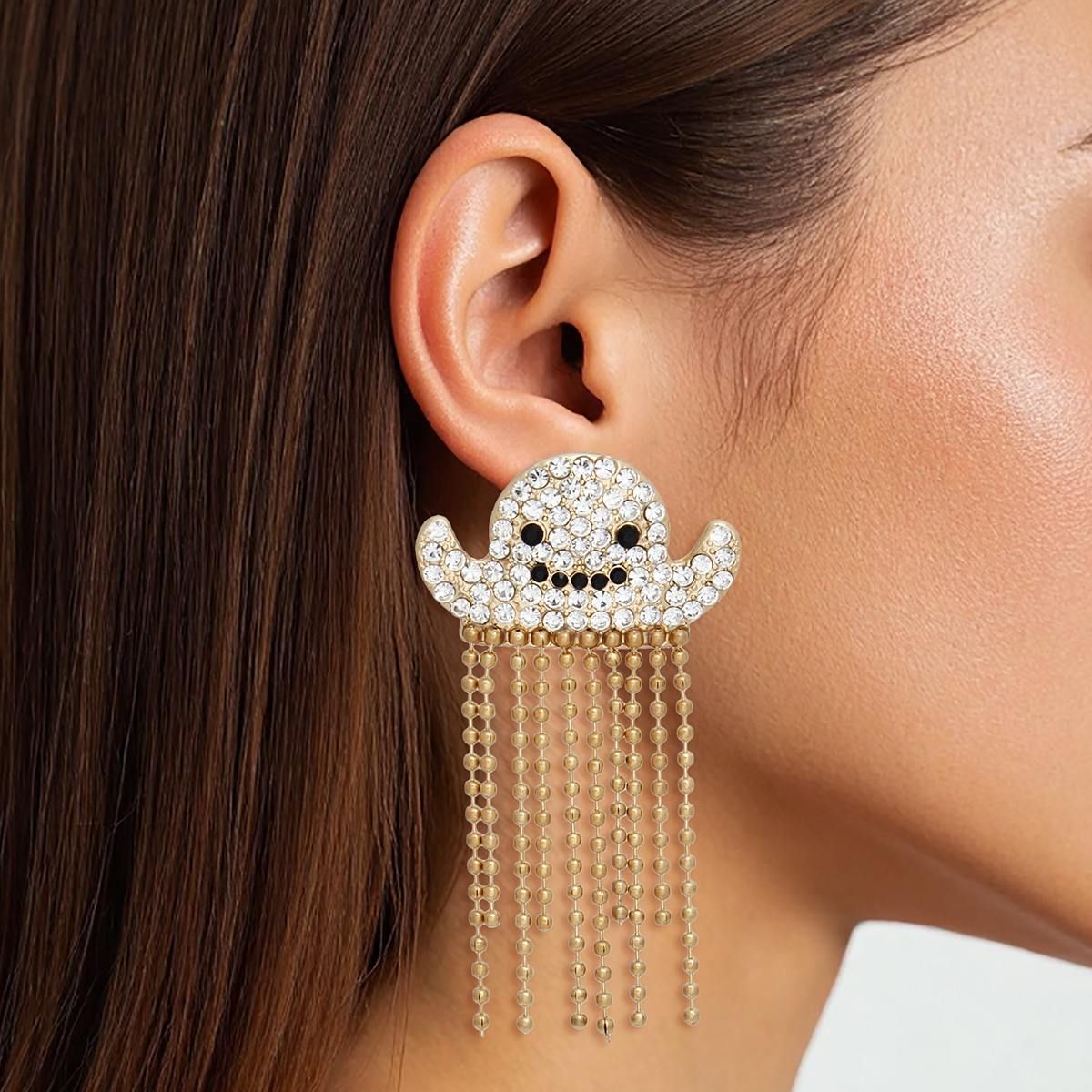 Fringe Gold Spooky Sparkle Ghost Chain Earrings