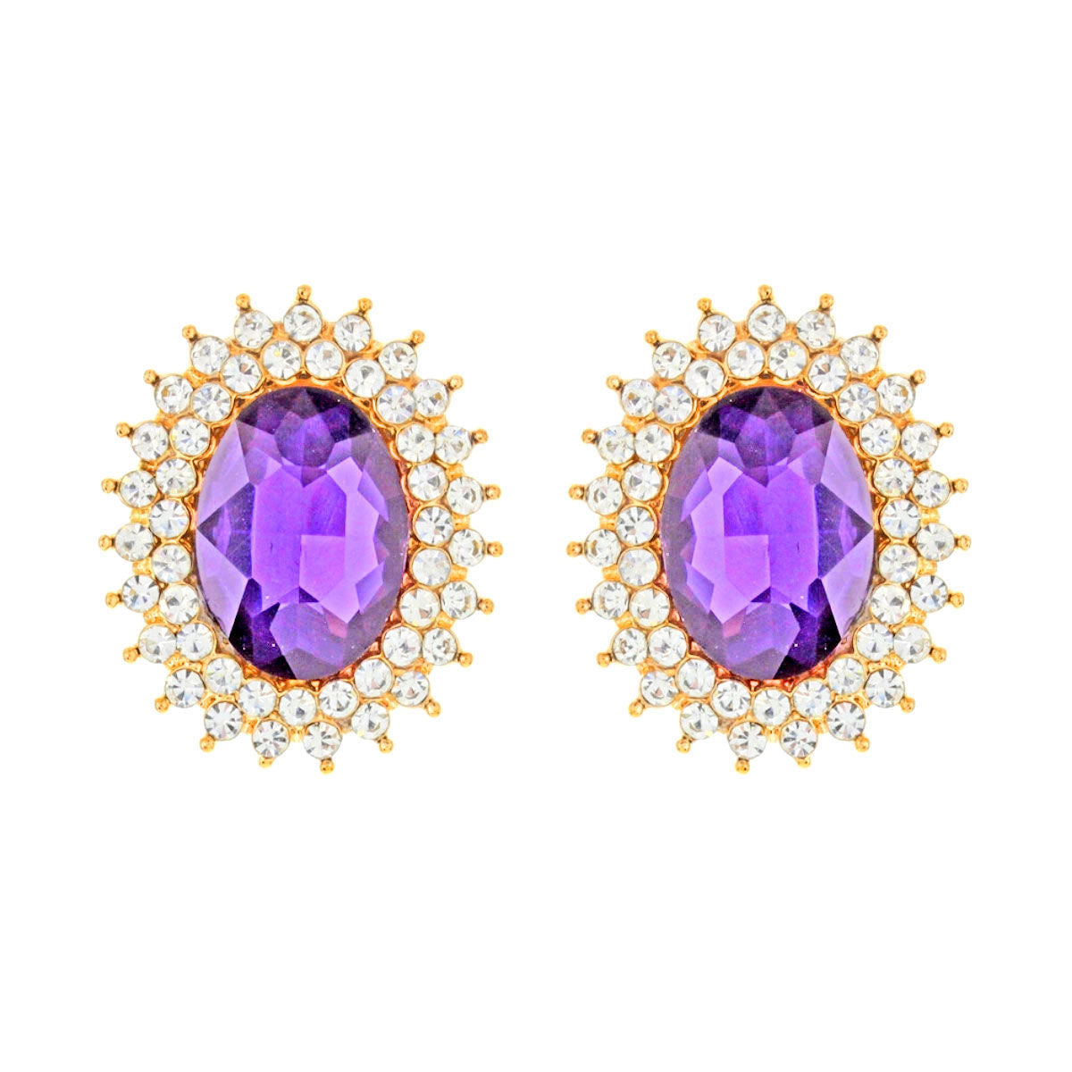 Oval Purple Crystal Studs