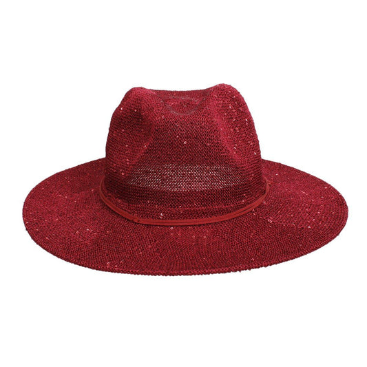 Cowboy Hat Red Sequin Embroidered Panama Hat
