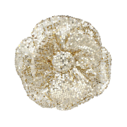 XL Flower Gold Sequin Hair Clip Headband Brooch