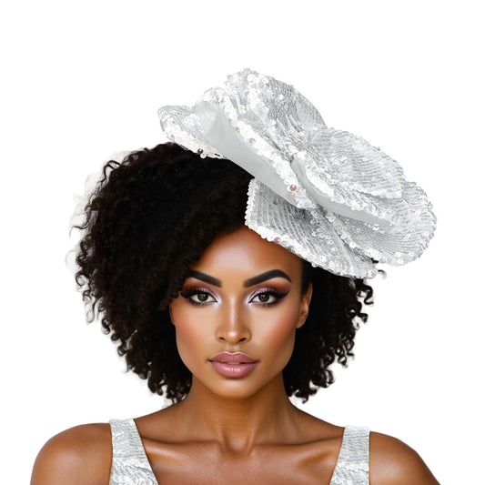 XL Flower Silver Sequin Hair Clip Headband Brooch