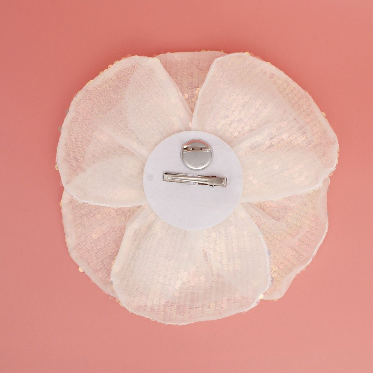 XL Flower White Sequin Hair Clip Headband Brooch