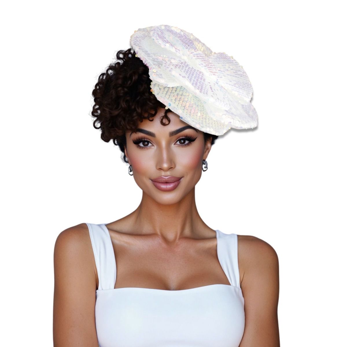 XL Flower White Sequin Hair Clip Headband Brooch