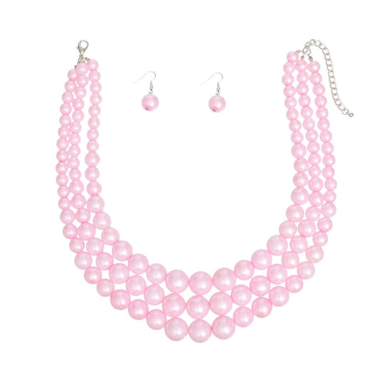 Pearl Bubble Gum Pink 3 Strand Necklace for Women