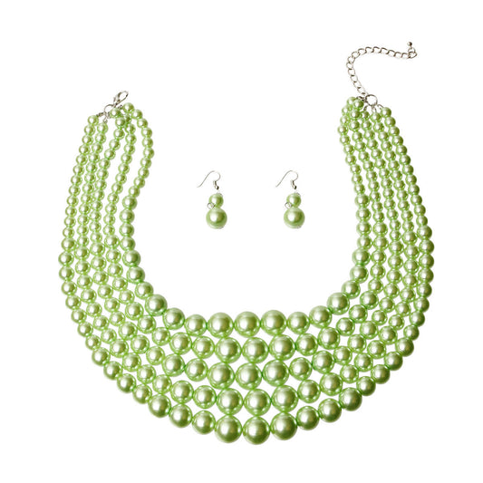 Multi Strand Lime Pearl Necklace Set