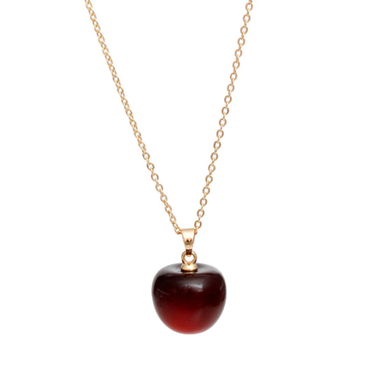 Pendant Cherry Drop Deep Red Gold Chain Necklace