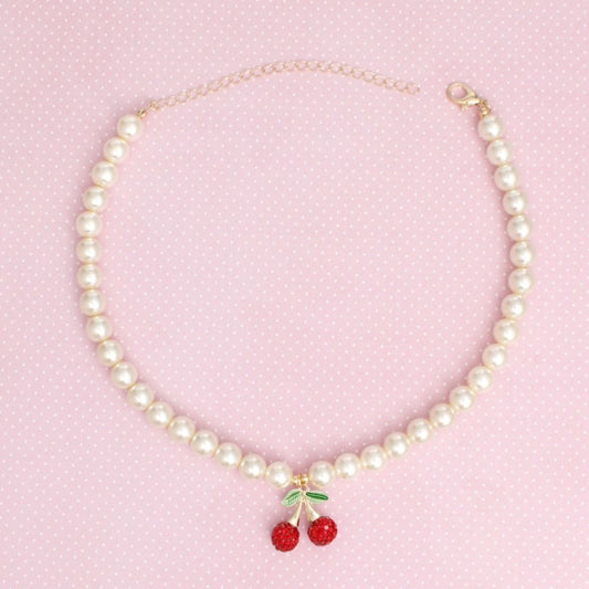 Pendant Cream Pearl Cherry Red Necklace for Women