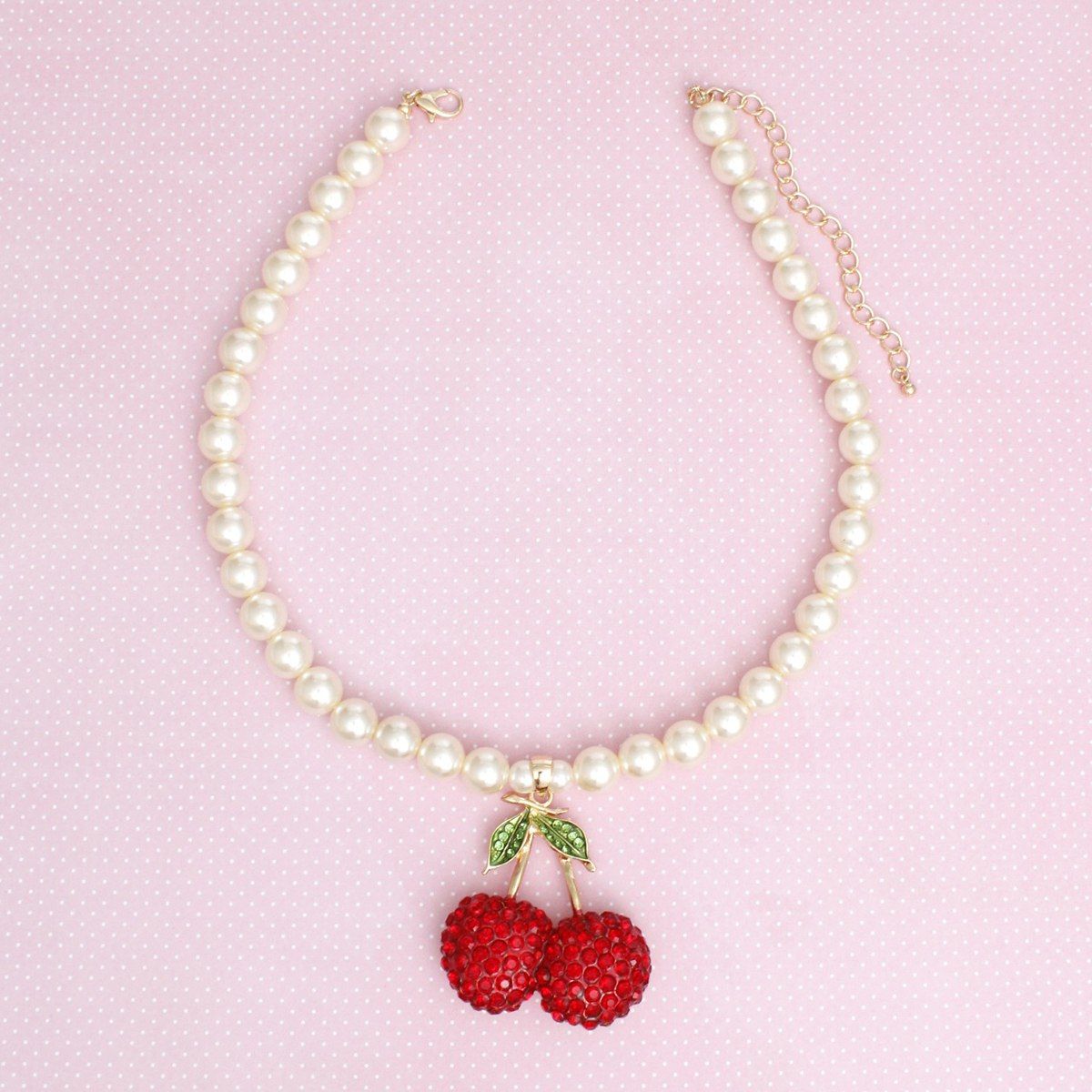 Pendant Cream Pearl Chunky Cherry Red Necklace