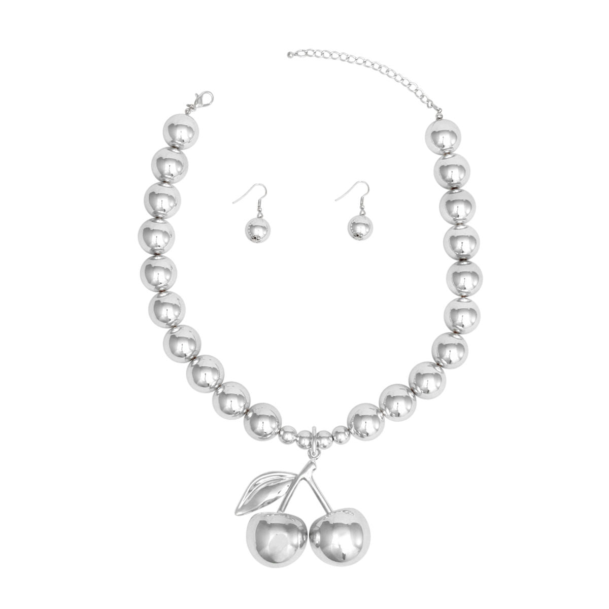 Pendant Sultry Silver Bead Coquette Cherry Necklace