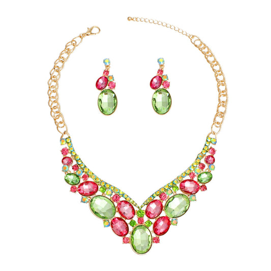Crystal Necklace Pink Green Collar for Women