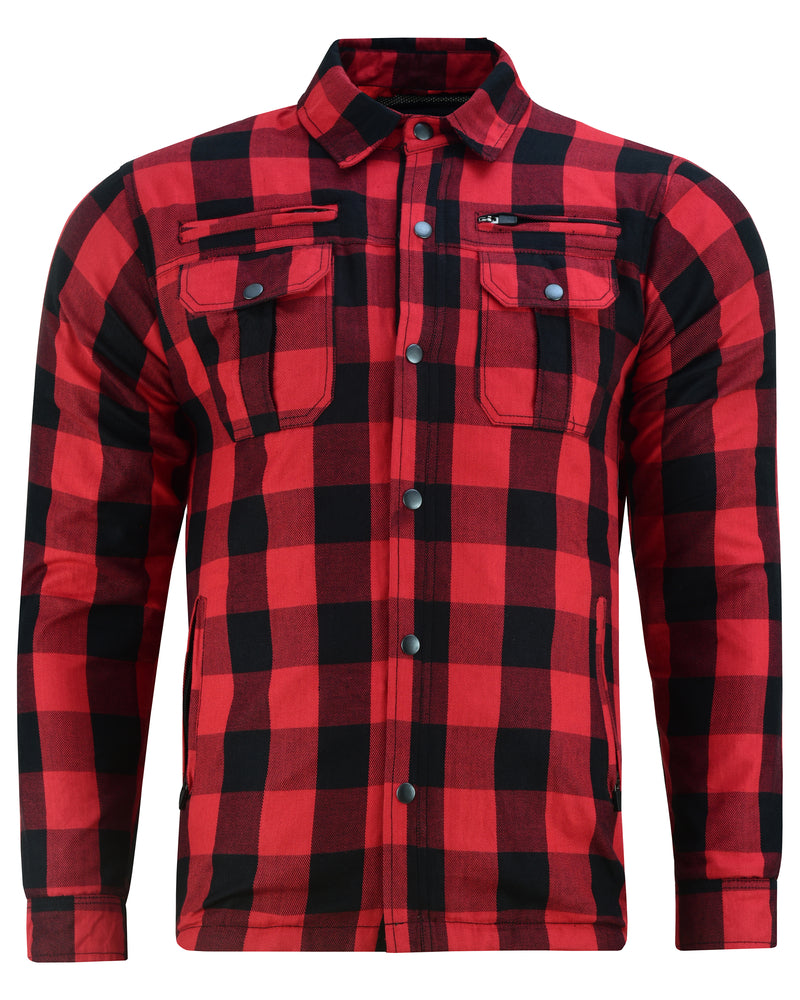 Front View Alpha Checkered - Red / Black Plaid Flannel Armored Shirt