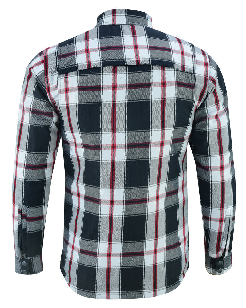 Back View Alpha Checkered - White & Red Black Flannel Padded Shirt