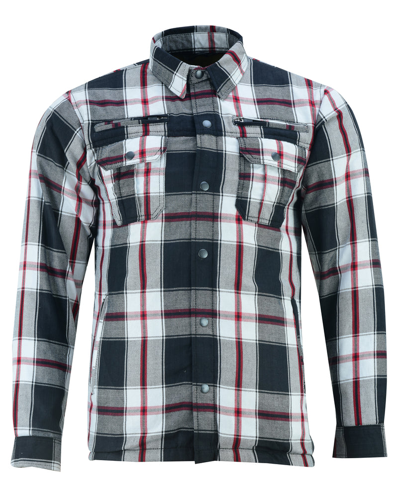 Front View Alpha Checkered - White & Red Black Flannel Padded Shirt
