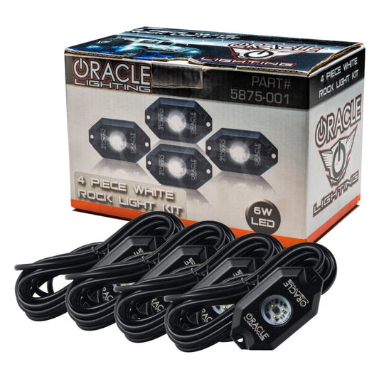 Oracle Lighting 4-piece white rock light kit with packaging on a white background