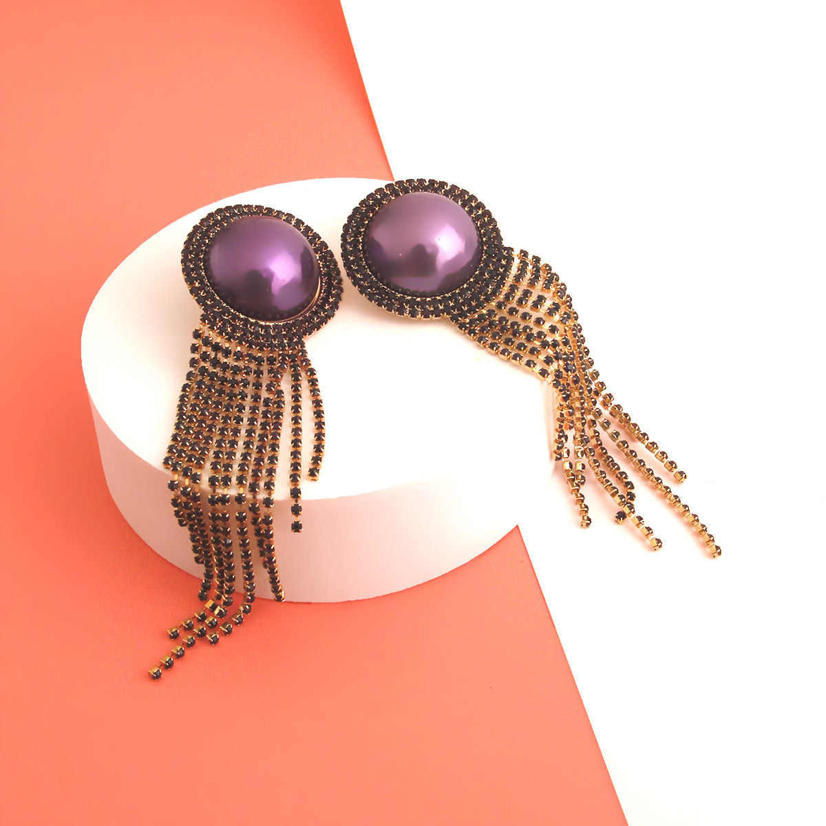 Purple Pearl Fringe Earrings