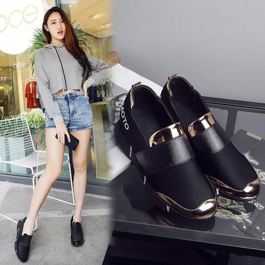 Elegant Black Women Slip-On Casual Thicken Sneakers Soft Soled Slip On Walking Shoes Lightweight Casual Running Sneakers Flats Casual Walking Espadrilles For Women