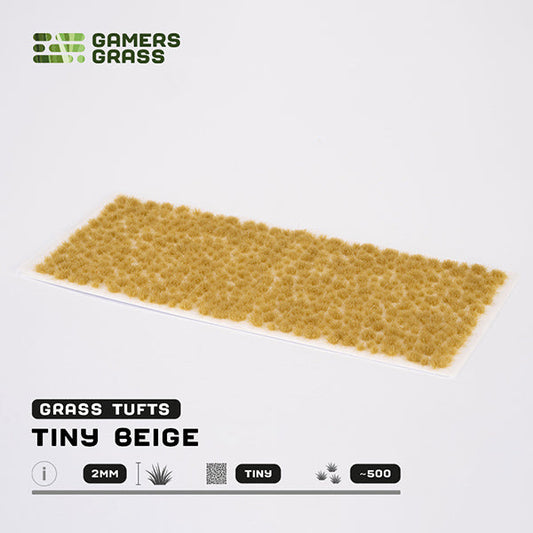 Gaming grass tufts in tiny beige color on a white background with 'Gamers Grass' branding.