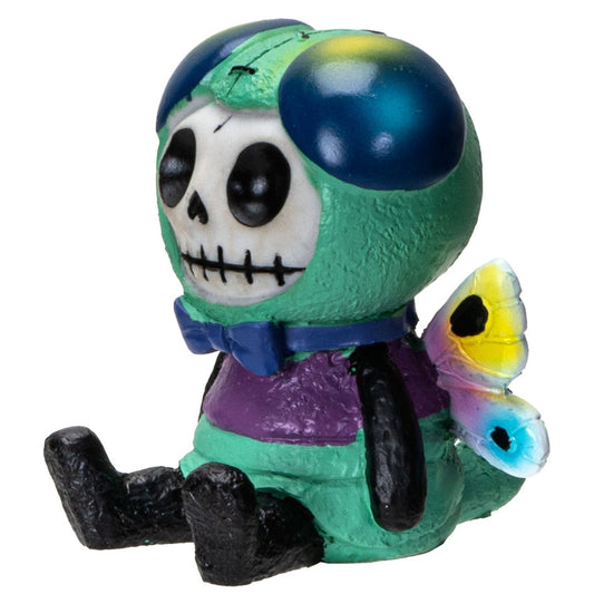 Colorful skeleton figurine with a butterfly on a white background