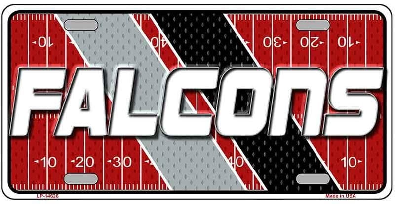 License plate with 'Falcons' text on a football field design