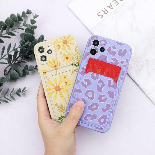 Fashionable Anti-Scratch Soft Lining Protective Case For iPhone Cases Card Holder Cute Flower Heart Phone Case For iPhone 12 13 Mini Pro Beautiful Design Soft Iphone Case