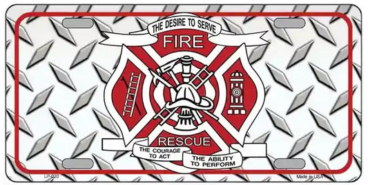 Fire Fighter Rescue Novelty Metal License Plate