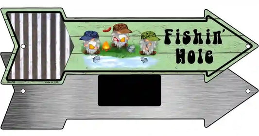 Fishing Hole Three Gnomes Novelty Metal Arrow Magnet